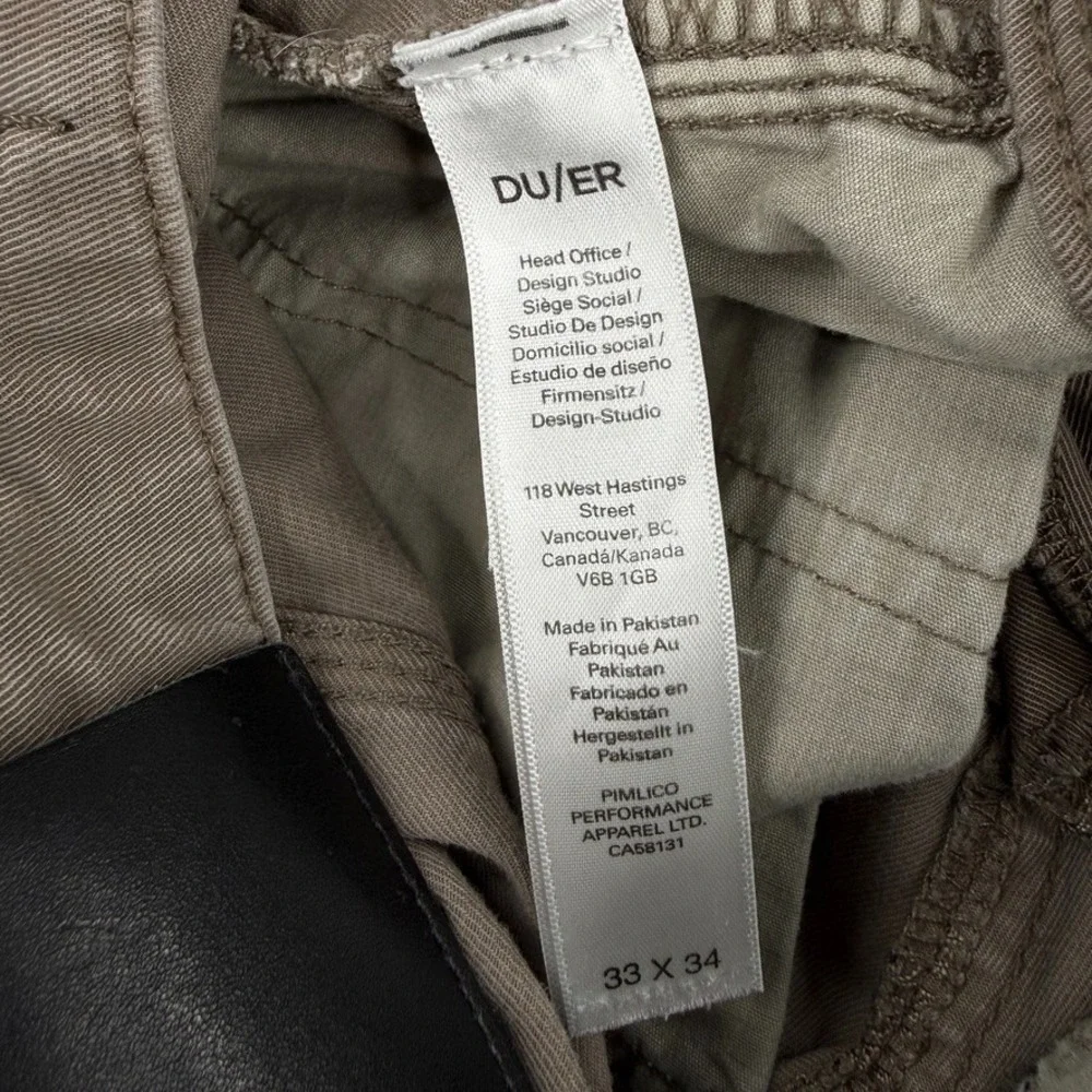 DU/ER Pants Mens 30x33 Brown Live Lite Slim Stretch No Sweat Performance Fabric
